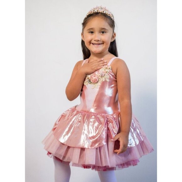 Tutu School Pink Ballerina Dress Girls 4/5 | Shimmery Rose Ballet Costume with F - Picture 3 of 11
